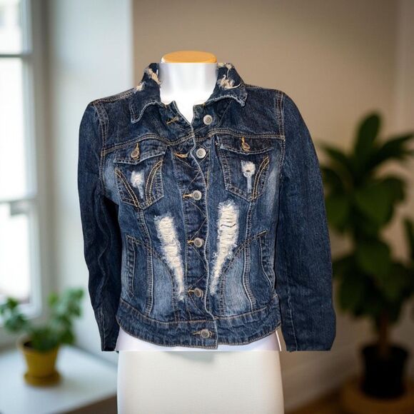 Threads & Supply Factory Distressed Jean Denim Jacket Size Medium B1 - Picture 1 of 5
